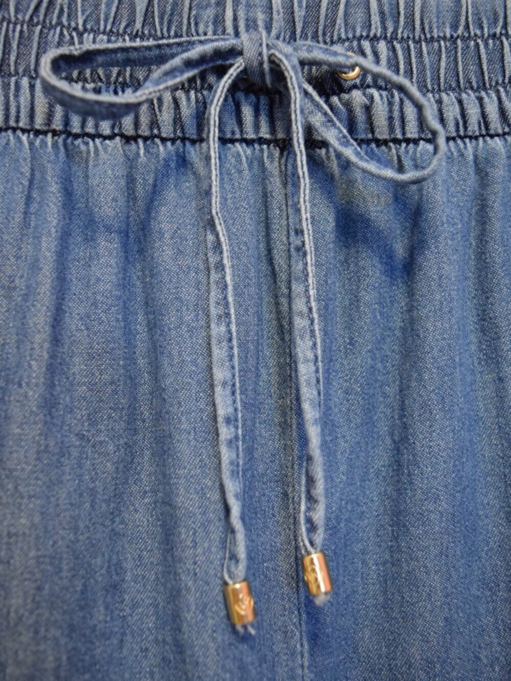 NEW MICHAEL KORS CHAMBRAY CROPPED WIDE LEG PULL ON BLUE COTTON PANTS - Picture 4 of 11